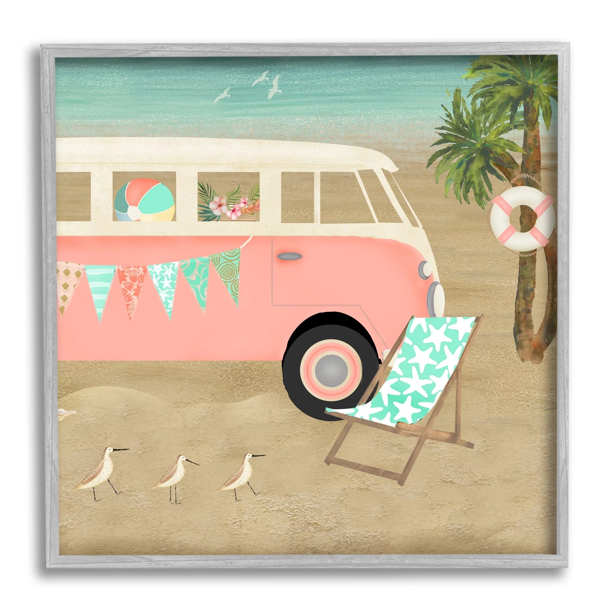 Stupell Industries Surfing Bohemian Camping Trailer Beach Palm Trees,12 x 12, Design by Beth Albert