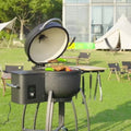 24 Ceramic Pellet Grill with 19.6 diameter Gridiron Double Ceramic Liner 4-in-1 Smoked Roasted BBQ Pan-roasted for Outdoors Patio,Black