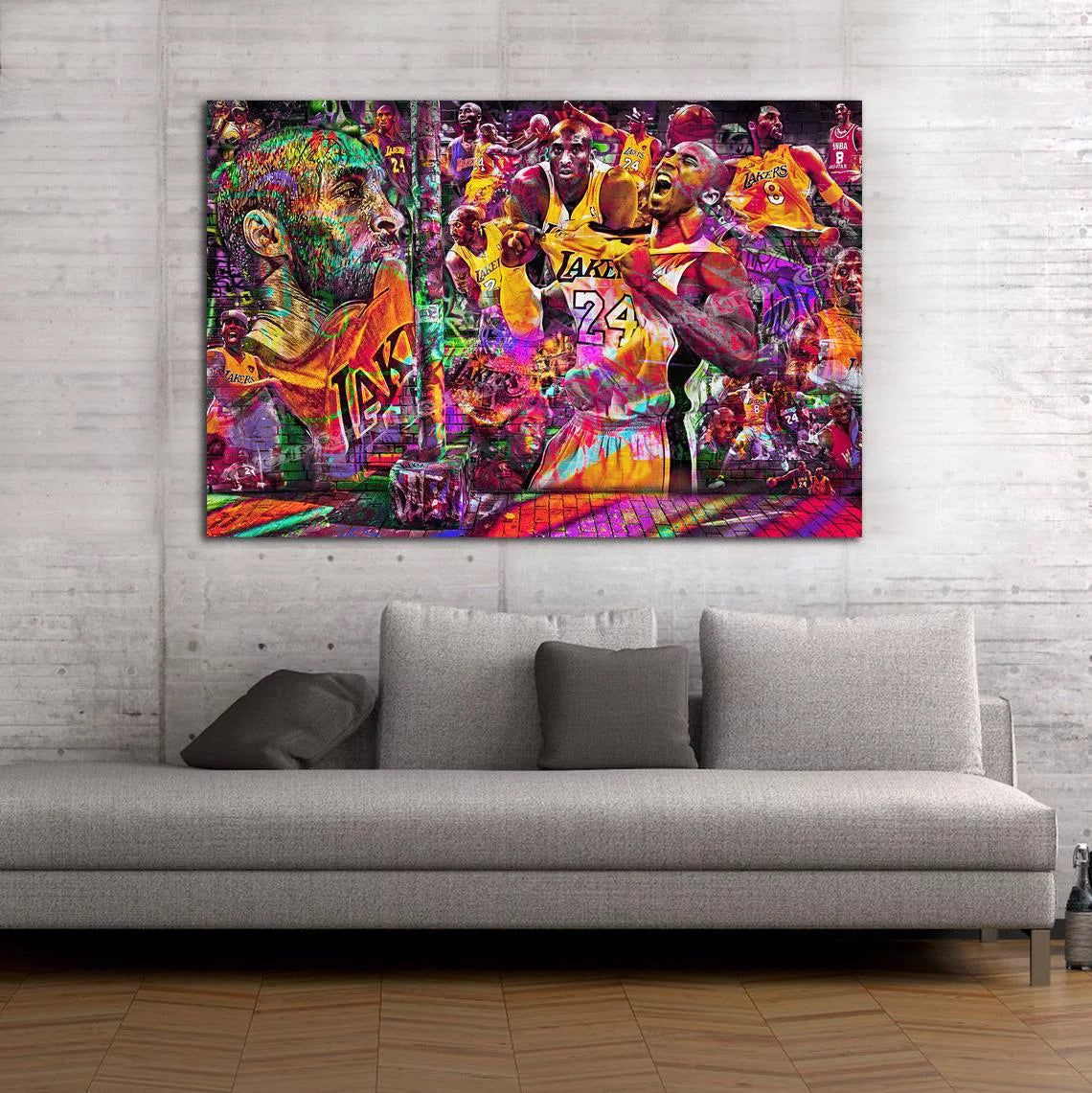 Purple COLOR Kobe Bryant Graffiti Lakers Collage Dream Purple version 48 x 32 Ready to Hang Canvas with 1.5 inch upgrade