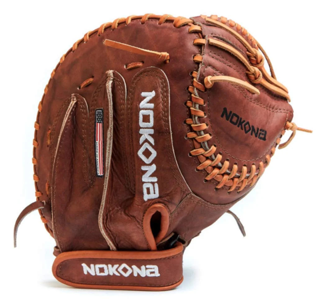 Nokona 32.5 Classic Walnut Series Fastpitch Softball Catchers Mitt, Right Hand Throw
