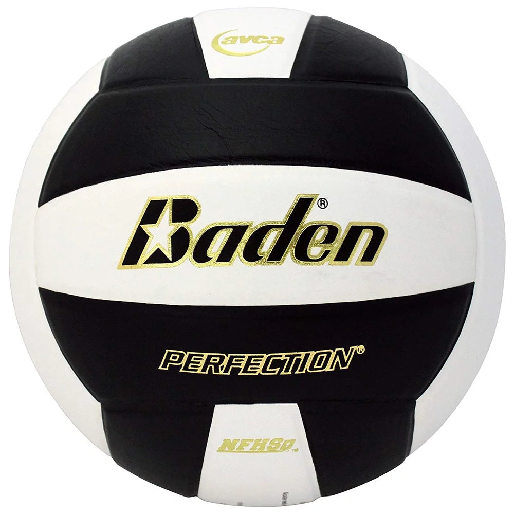 Baden Perfection Leather Indoor Play Game Official Size Volleyball, Black/White
