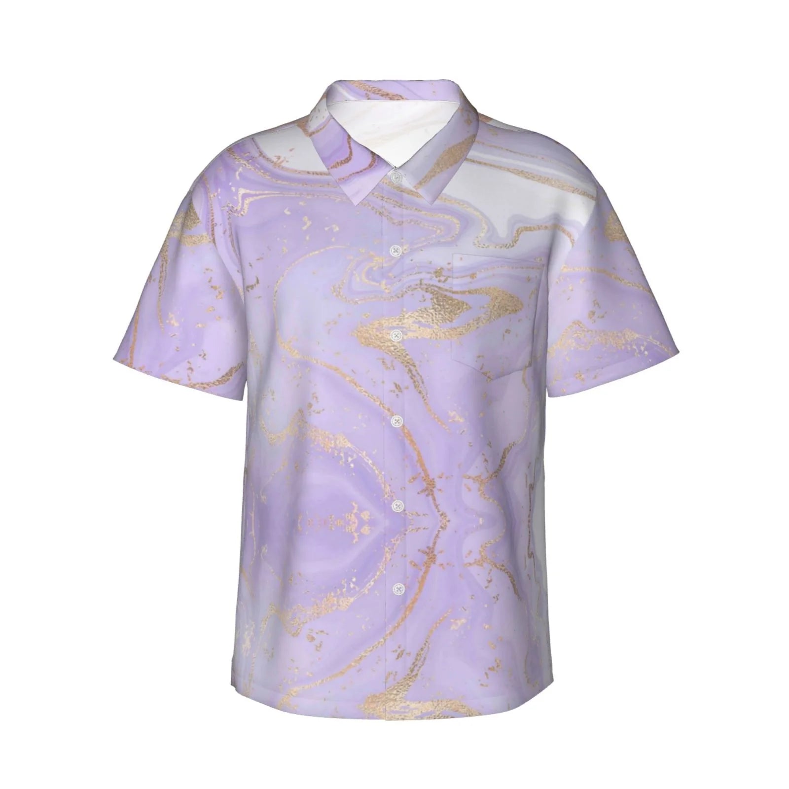 Coaee Lavender Glitter Foil Stripes Men's Hawaiian Shirt Summer Beach Casual Short Sleeve Button Down Shirts with Pocket - Large