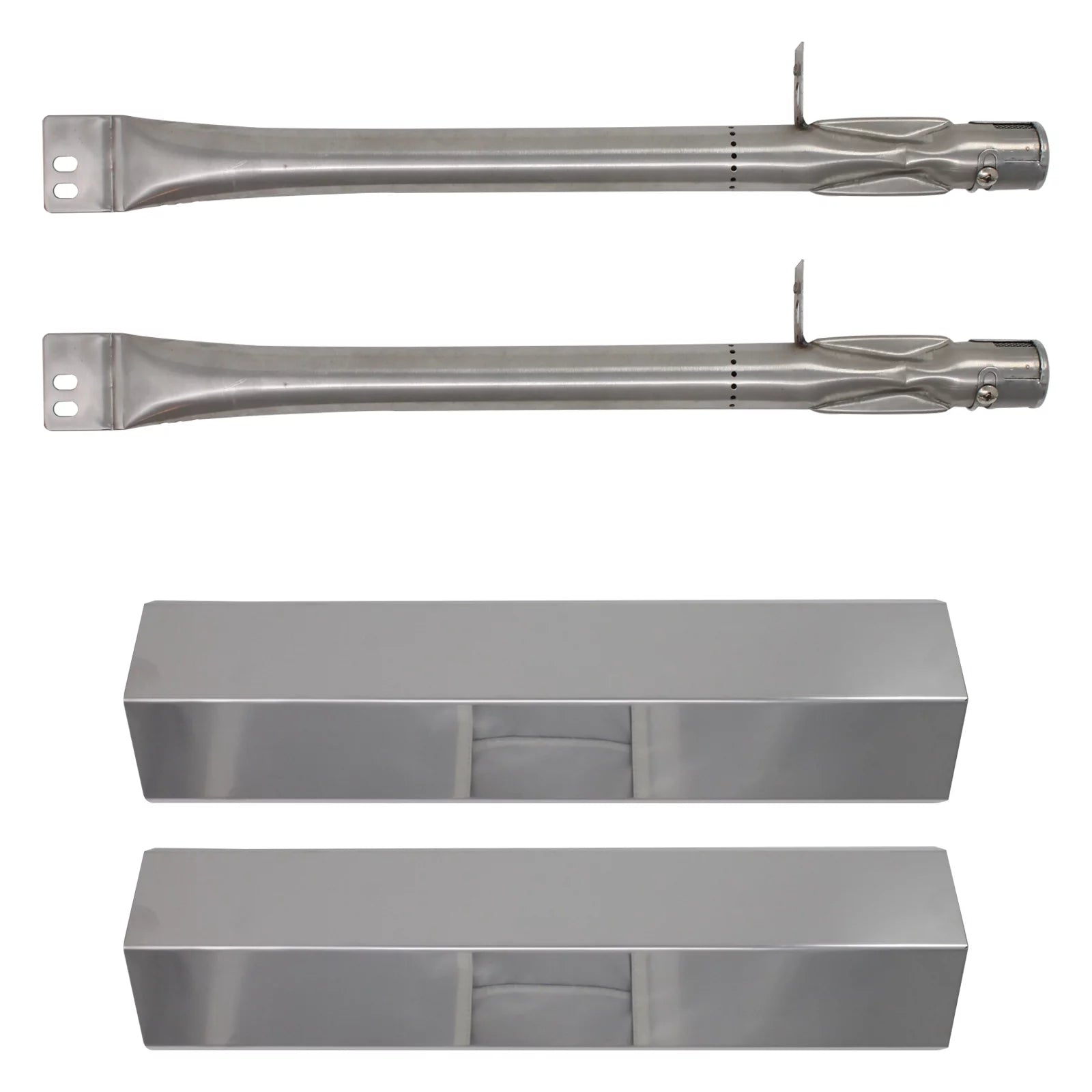2-Pack BBQ Gas Grill Tube Burner & Heat Shield Plate Tent Replacement Parts for Brinkmann 810-3661-F - Compatible Barbeque Stainless Steel Pipe Burners & Flame Tamer, Guard, Deflector, Flavorizer Bar