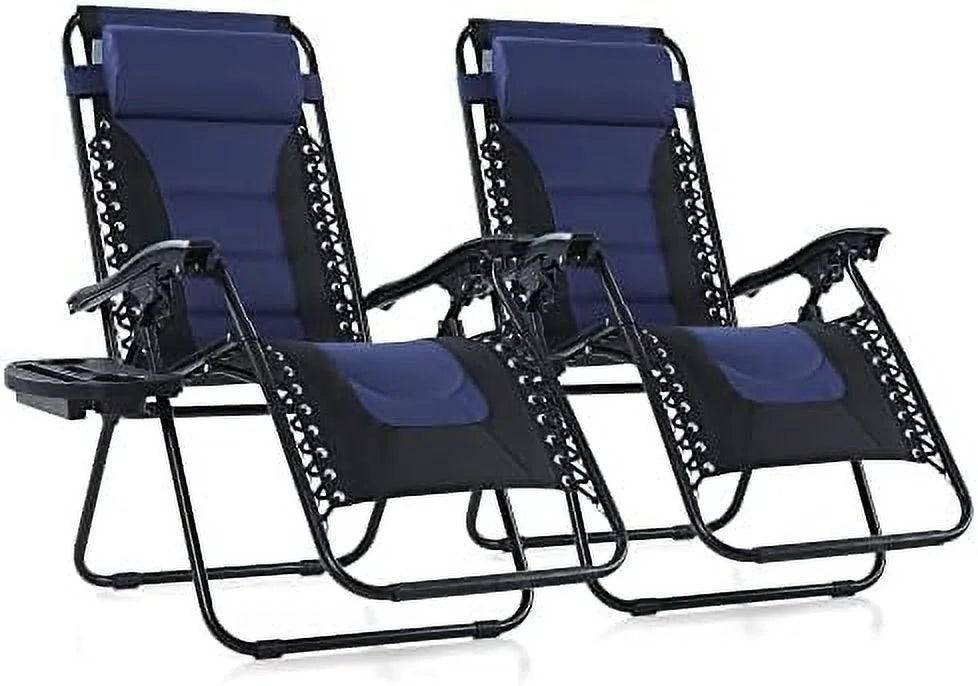 HBBOOMLIFE Padded Zero Gravity Lounge Chair Folding Patio Recliner with Adjustable Headrest &amp; Cup Holder  Support 350 LBS(Grey)