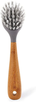 Full Circle Tenacious C Cast Iron Brush and Scraper with Bamboo Handle Skillet Scrubber with Tough Nylon Bristles, Grey, One Size, Gray