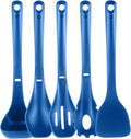 NutriChef Cooking Utensils Set - Spatula, Pasta Fork, Solid Spoon, Slotted Spoon & Tool Seat (Blue)