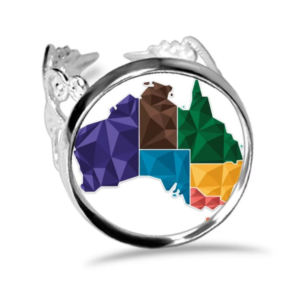 Australia Map Territory State Colorful Ring Adjustable Love Wedding Engagement