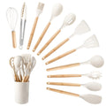12 Piece Silicone Kitchen Utensil Set Heat Resistant Silicone Kitchen Utensils for Cooking,Kitchen Utensil Spatula Set w Wooden Handles,Holder, BPA FREE Gadgets for Non-Stick Cookware