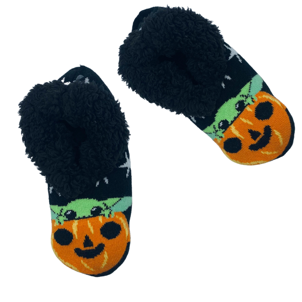 The Child Smiley Pumpkin Halloween Teddy Fur Slipper Socks