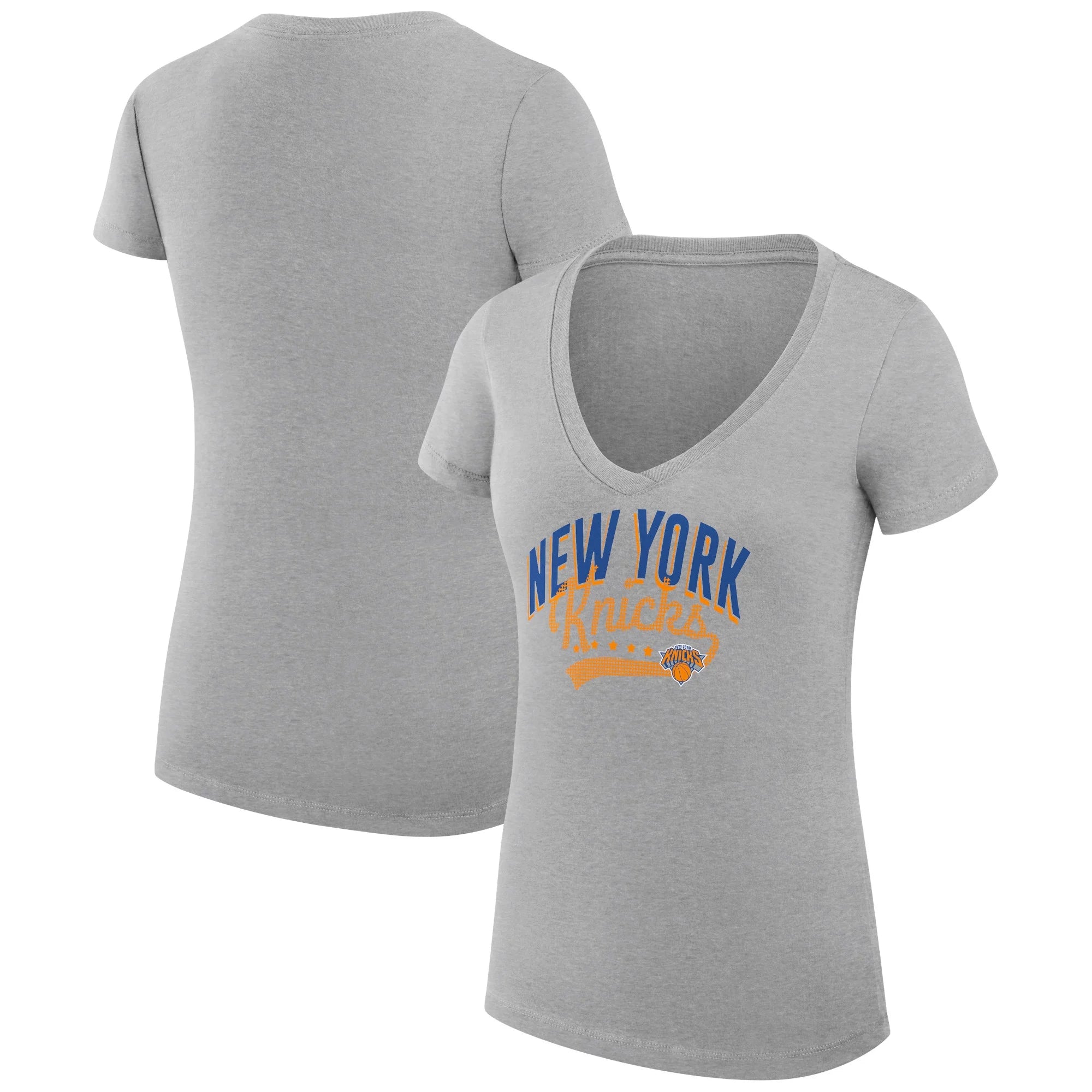 Women's G-III 4Her by Carl Banks Heather Gray New York Knicks Filigree Logo V-Neck Fitted T-Shirt