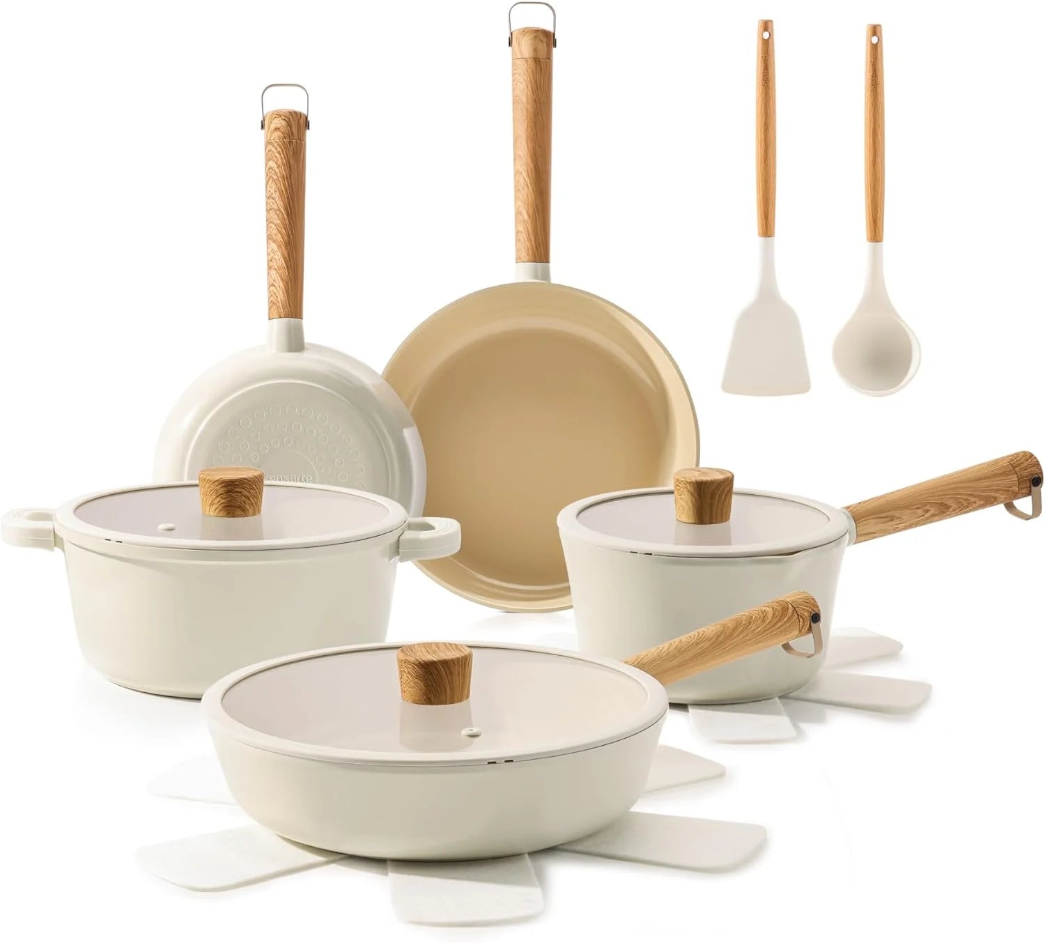 QYANG Ceramic Nonstick Pots and Pans Set 14pcs, Healthy Cookware Set, Non-toxic Induction Kitchen Cooking Set, Dishwasher & Oven Safe, PFAS/PTFE/PFOA Free