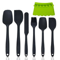 KSENDALO 7-Piece Silicone Spatula Set with Rest Holder, Multipurpose Kitchen Utensils for Cooking, Baking, and Mixing - Black