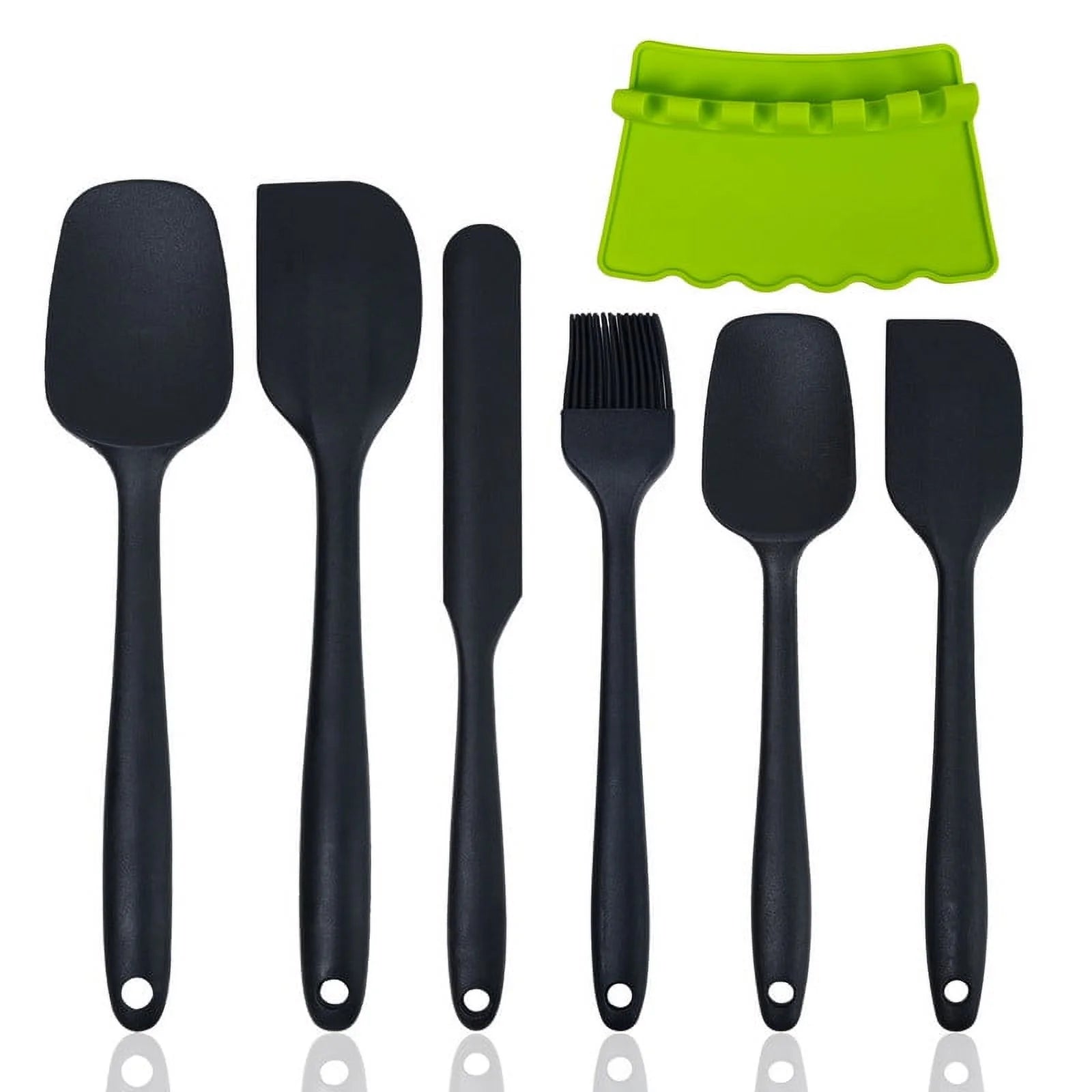 KSENDALO 7-Piece Silicone Spatula Set with Rest Holder, Multipurpose Kitchen Utensils for Cooking, Baking, and Mixing - Black