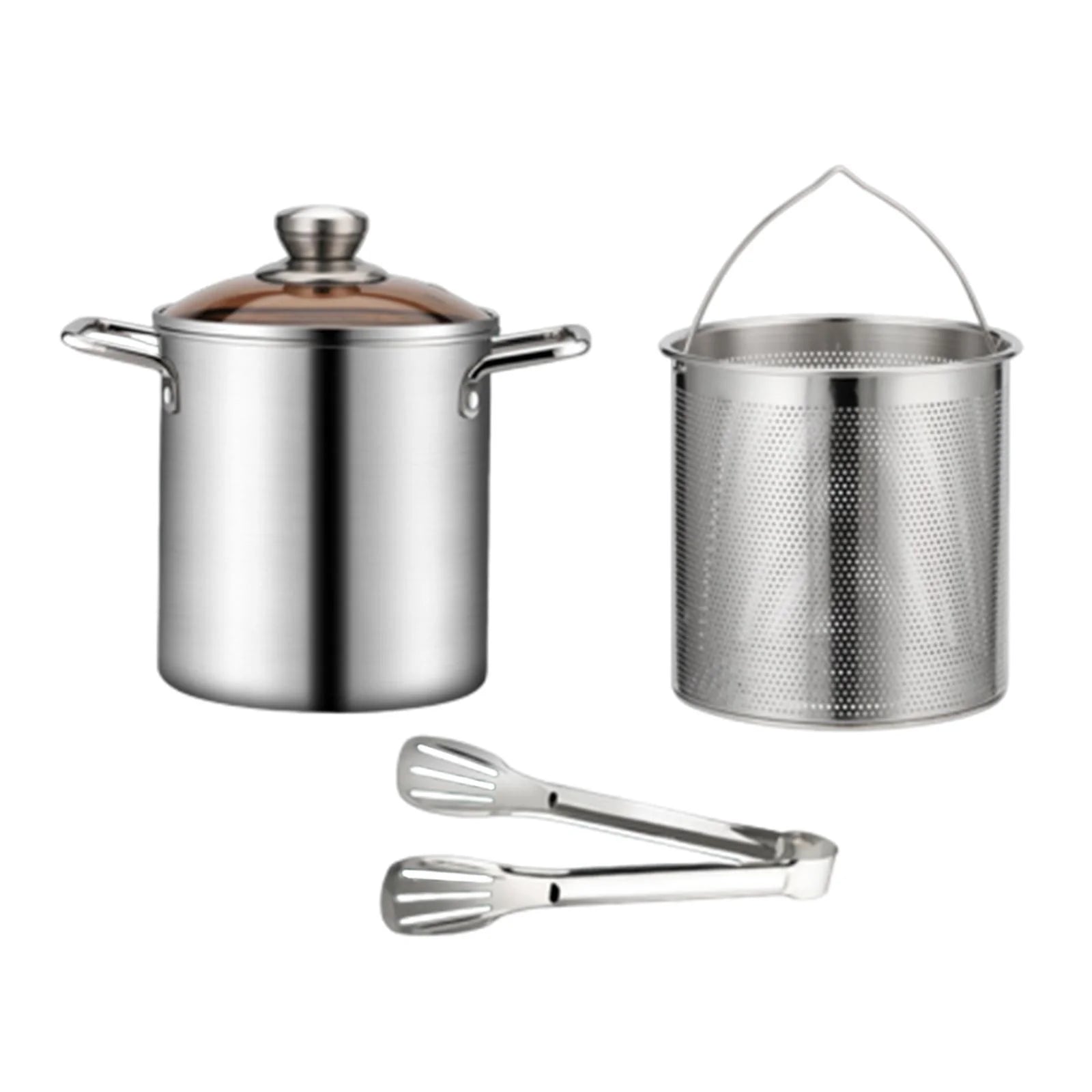 Stainless Steel Stockpot Cooking Pot for Deep Frying, Soup, All Hob Types Use, Clear Glass Lid, Deep Fryer Seafood Boil Pot with clamp