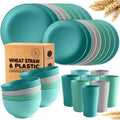 32-Piece Kitchen Plastic Wheat Straw Dinnerware Set, Service for 8, Dinner Plates, Dessert Plate, Cereal Bowls, Cup, Unbreakable Plastic Outdoor Camping Dishes, Tealquoise Walls