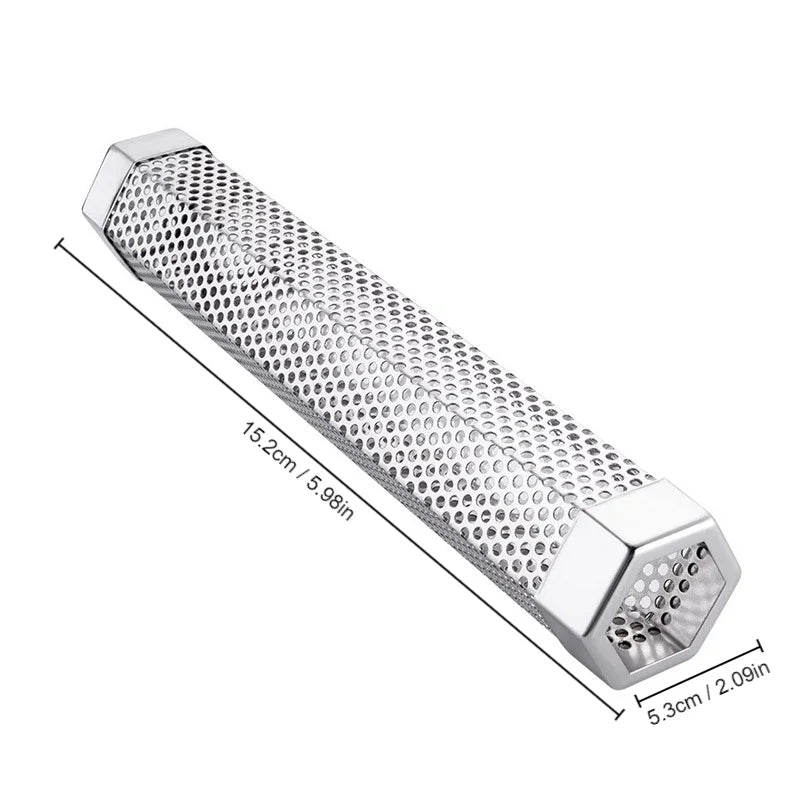 1pc, Smoker Tube Barbecue Smoking Tube Diamond-Shaped Fruit Wood Box For Smoking Smoking Pellet Smoker Tube Stainless Steel Barbecue Tool Kitchen Tools Camping Accessaries
