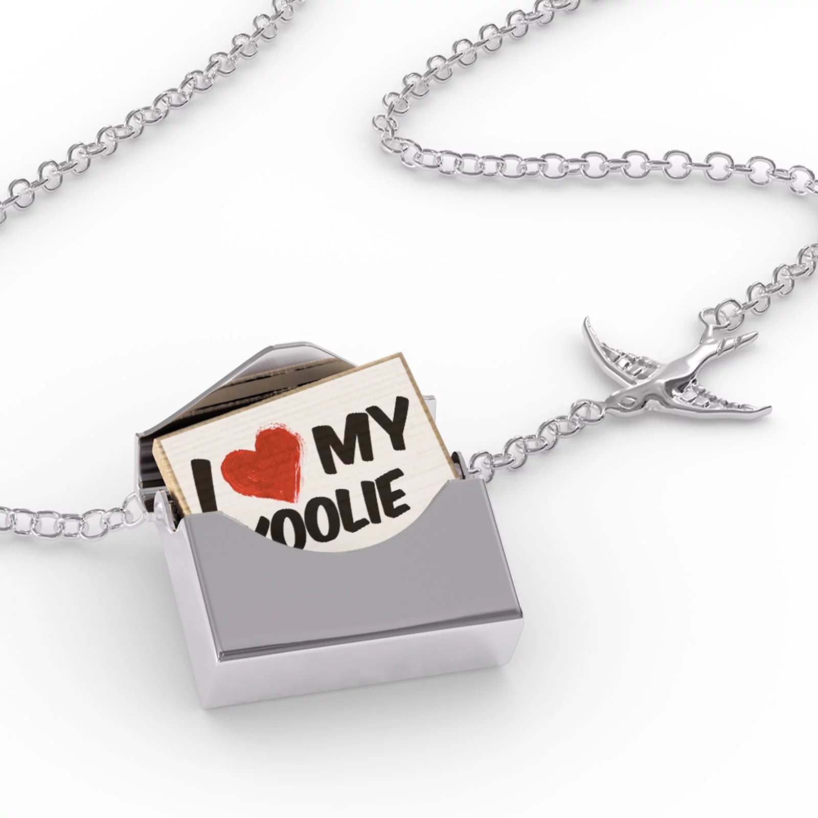 Locket Necklace I Love my Koolie Dog from Australia in a silver Envelope Neonblond