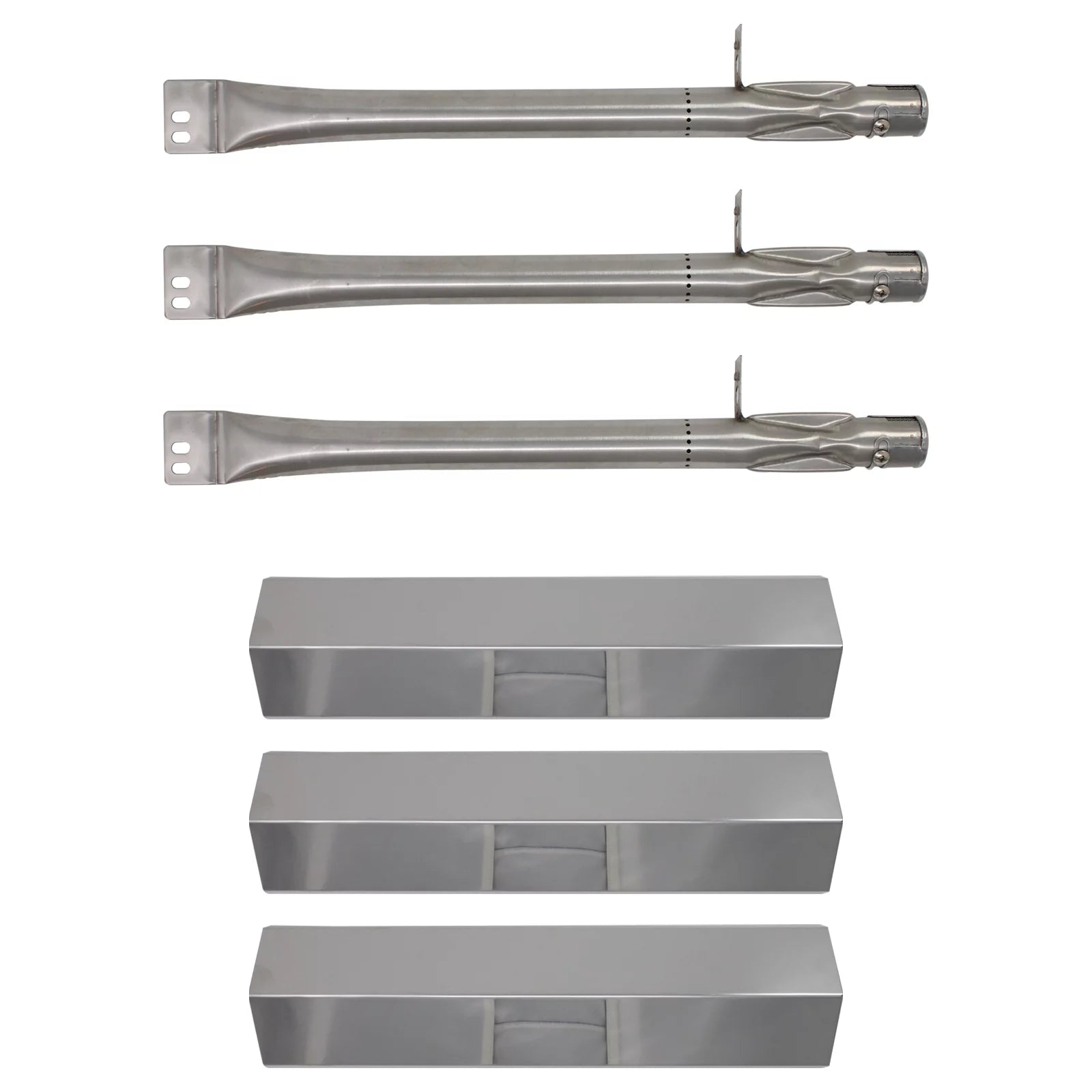 3-Pack BBQ Gas Grill Tube Burner & Heat Shield Plate Tent Replacement Parts for Browning GR2061307-BN-00 - Compatible Barbeque Stainless Steel Pipe Burners & Flame Tamer, Flavorizer Bar