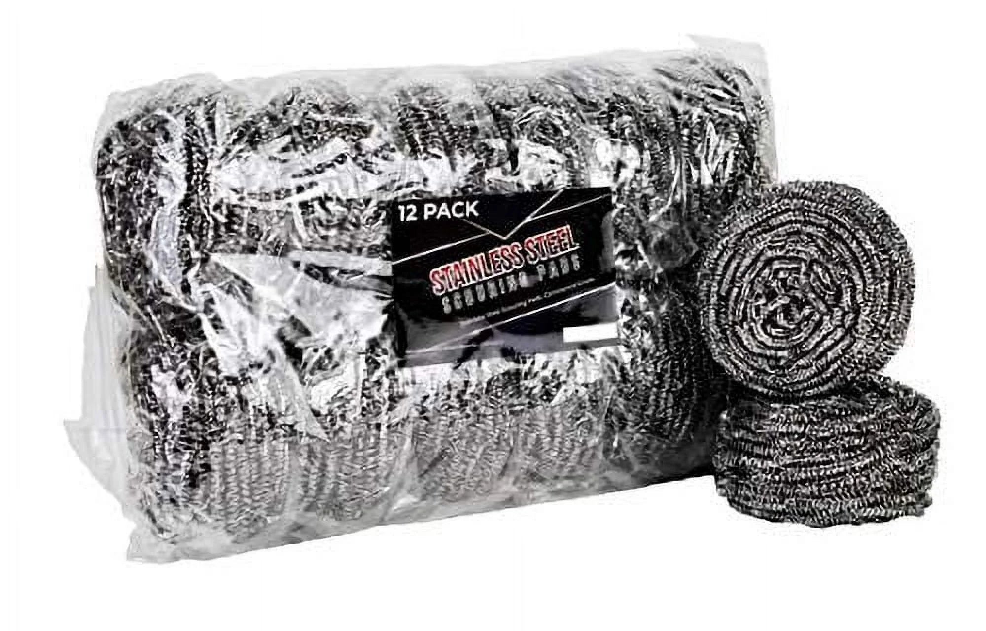 Brheez Stainless Steel Scouring Pads - Heavy Duty Industrial & Commercial Individually Wrapped Scrubbing Sponges (Pack of 12) (Medium - 30 gr)