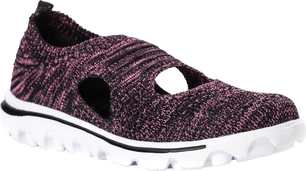 Women's Propet TravelActiv Avid Slip On Knit Sneaker Black/Berry Knit 6 B
