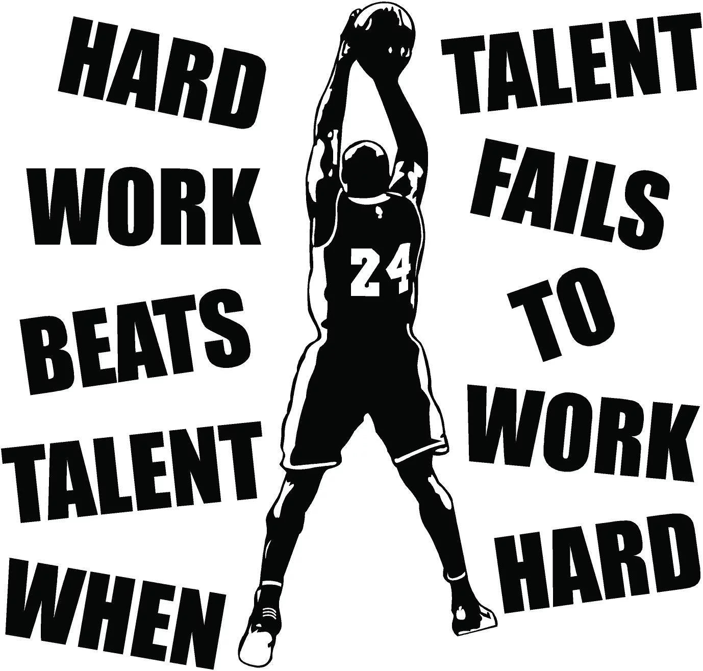 Inspirational Kobe Bryant Basketball Quotes Wall Decal - Hard Word Beats Talent When Talent Fails To Hard Work | 20 x 20 DIY Vinyl Adhesive Black Mamba Home Sticker Bedroom Stick And Peel Decoration