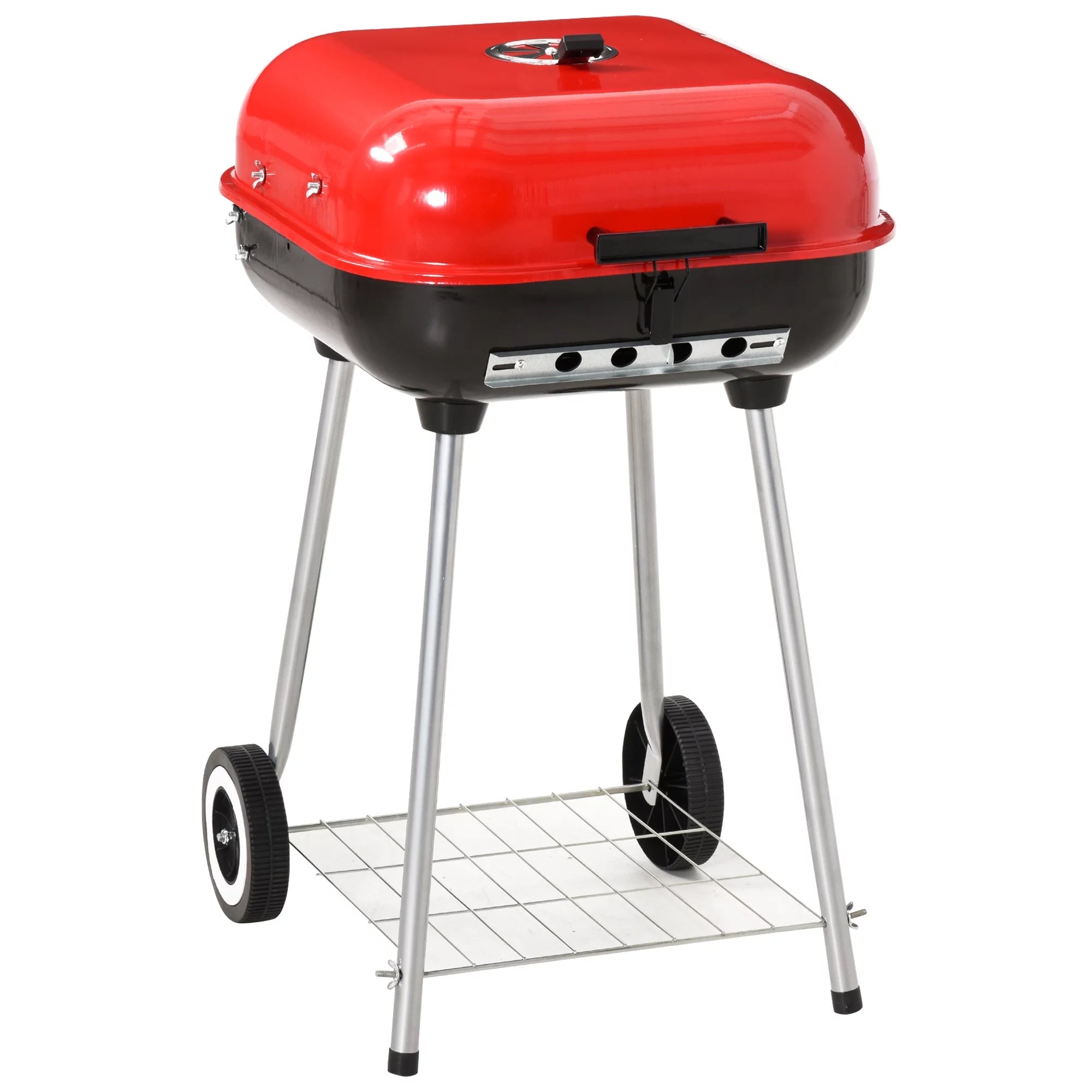Homiyad 19 Steel Enamel Coated Portable Outdoor Charcoal Barbecue Grill with Wheels