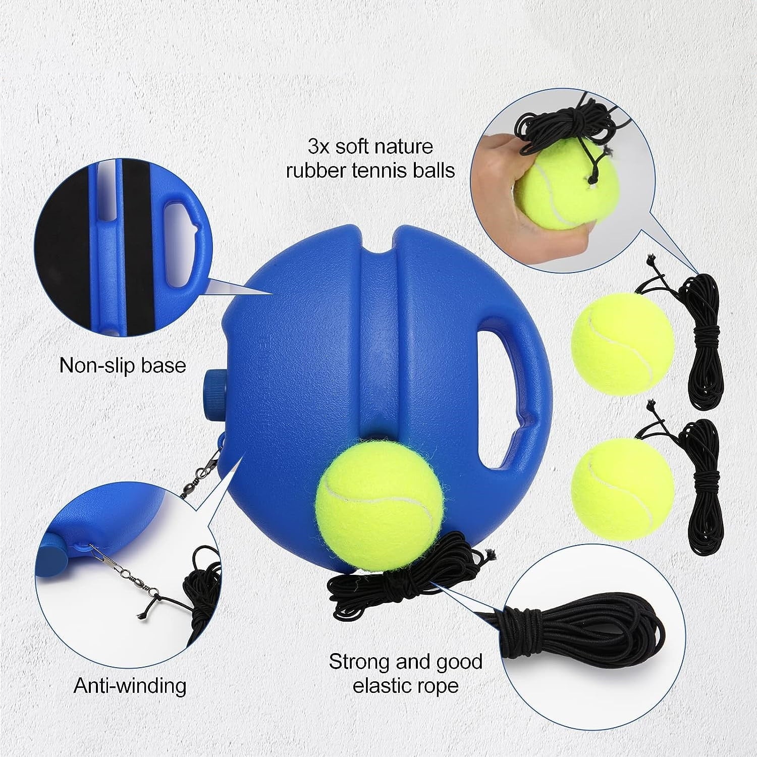 Portable Tennis Rebounder Kit - JahyShow Tennis Trainer with 3 String Balls for Sport Exercise