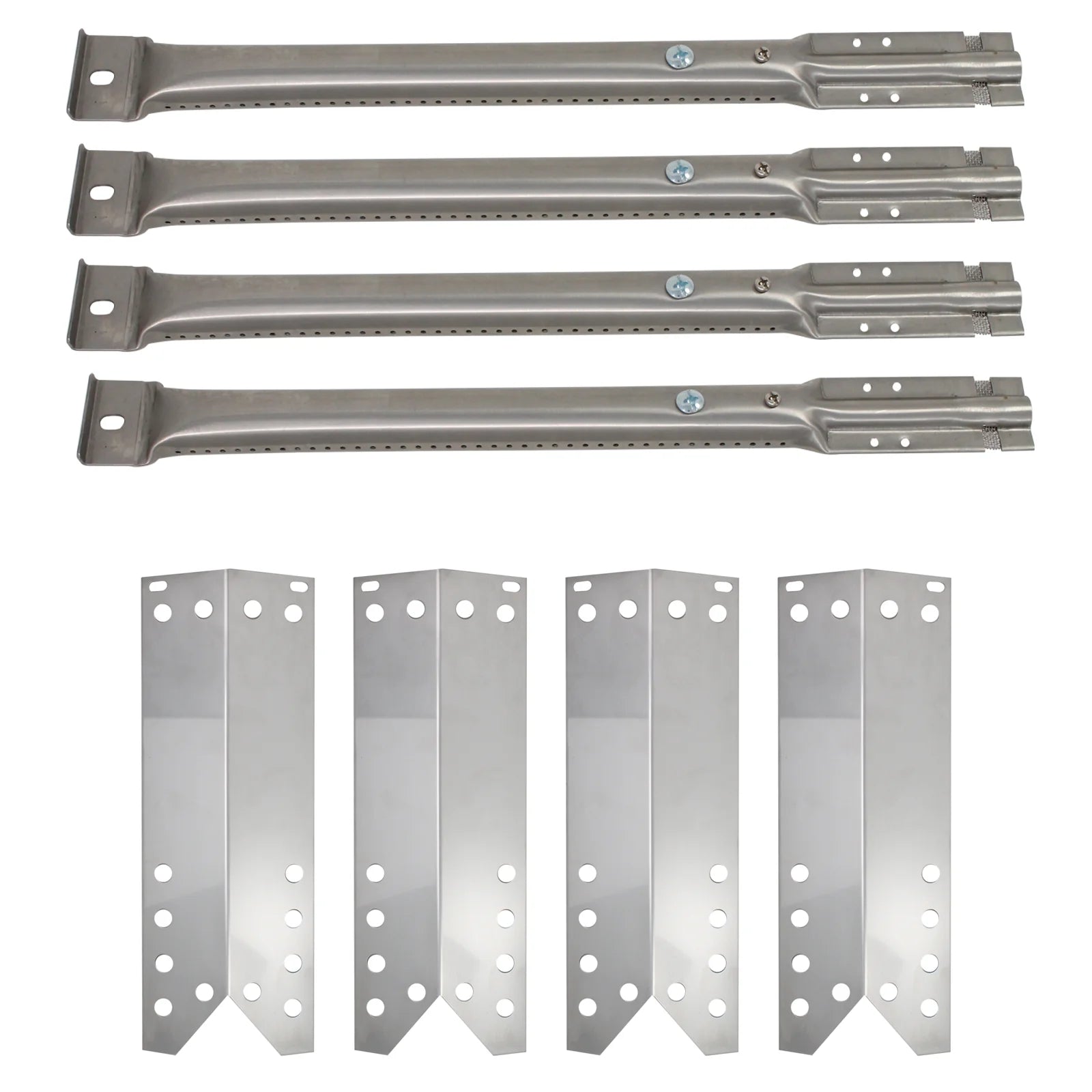 4-Pack BBQ Gas Grill Tube Burner & Heat Shield Plate Tent Replacement Parts for Kmart 640-82960828-6 - Compatible Barbeque Stainless Steel Pipe Burners & Flame Tamer, Guard, Deflector, Flavorizer Bar