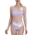 Haiem Lavender Glitter Foil Stripes Women'S Bikini Set: Two-Piece High-Waisted Bathing Suit With Square Neck And Adjustable Straps - High Cut Bottoms In Small
