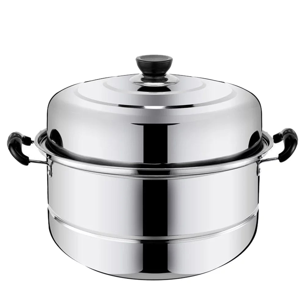 OUNONA Double Steamer Pot Boiler Stainless Steel Food Cooking Pan Insert Soup Small Steam Lid Layer