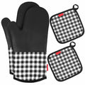 Masslatie Heat Resistant Silicone Oven Gloves 572¡ãF heat resistance+ 2 Cotton Pot Holders for Kitchen Cooking Baking Grilling Barbecue