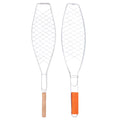 Gongxipen 2Pcs Iron Grill Basket Outdoor Single Fish Net Rack Fish Barbecue Clip with Wooden Handle (thick + Thin, 1Pc/Each)