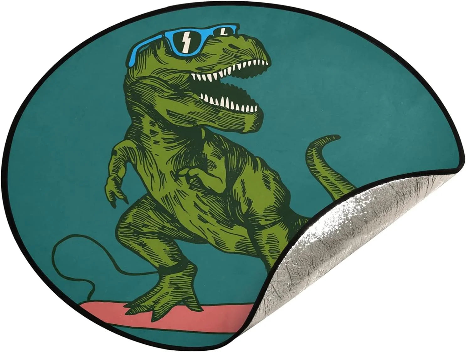 GZHJMY Surfing Dinosaur Christmas Tree Mat, Round Christmas Tree Stand Mat Decoration for Holiday Party Home Christmas Day Ornaments Floor Door, 28.3