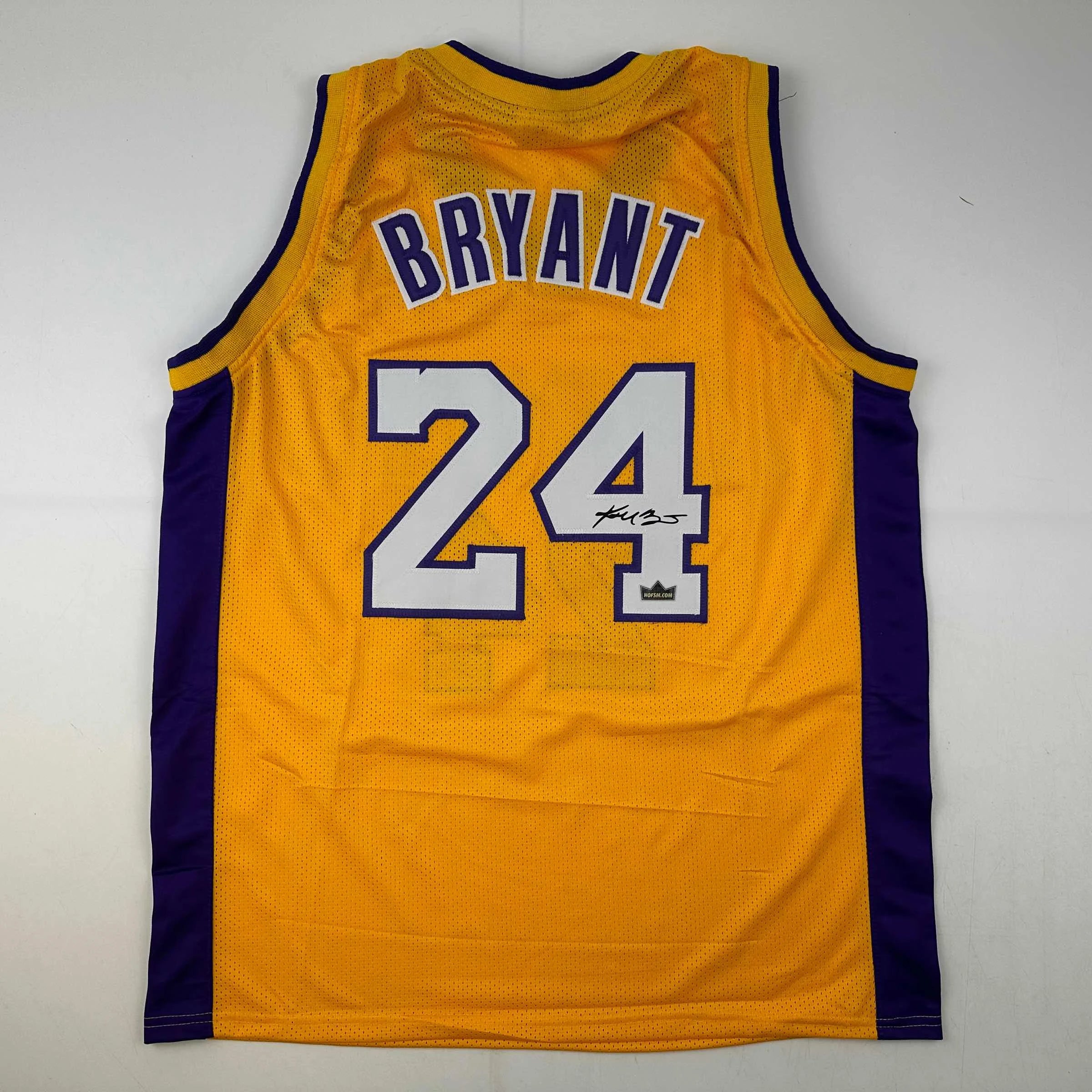 Facsimile Autographed Kobe Bryant #24 Los Angeles LA Yellow Reprint Laser Auto Basketball Jersey Size Men's XL