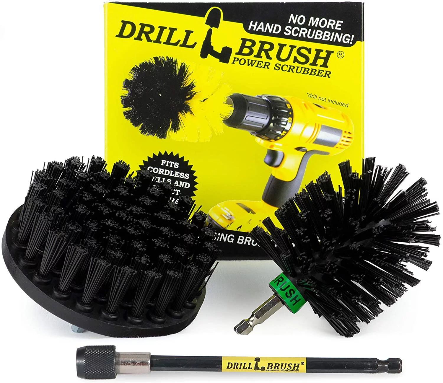 Grill Brush - Drill Brush Power Scrubber - Black Ultra-stiff BBQ Cleaning Kit with Long Reach Extension - for Electric Smokers, Gas Grills, Charcoal Grills, and Fireplace Grates - Safe No-Wire Design