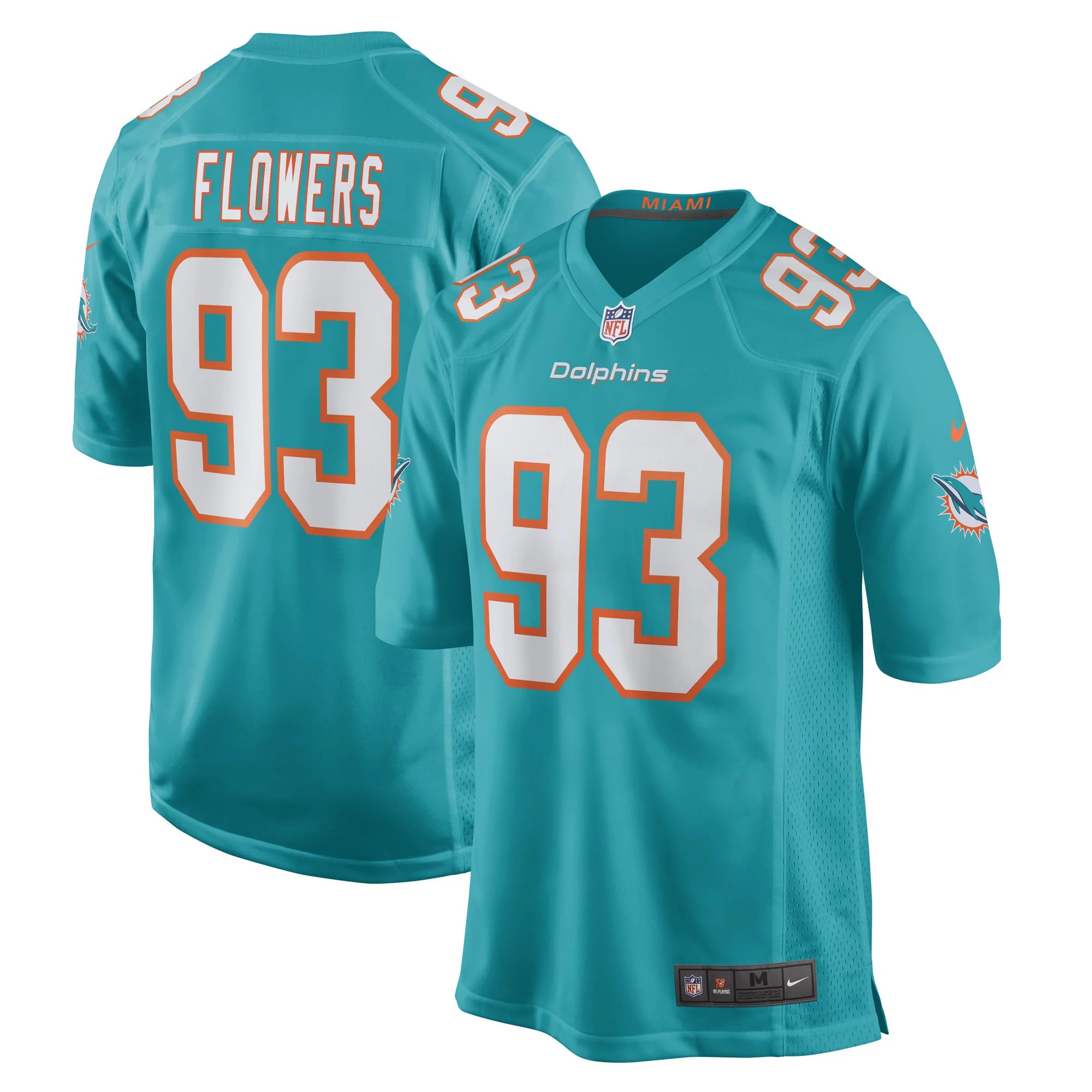 Men's Nike Trey Flowers Aqua Miami Dolphins Game Player Jersey