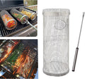 Rolling BBQ Basket BBQ Accessories,Round Stainless Steel BBQ Grill Mesh,BBQ Vegetable Slices Basket,Grill Basket Camping Grill,Suitable for Vegetable,Fries,Fish (2Pcs Large)