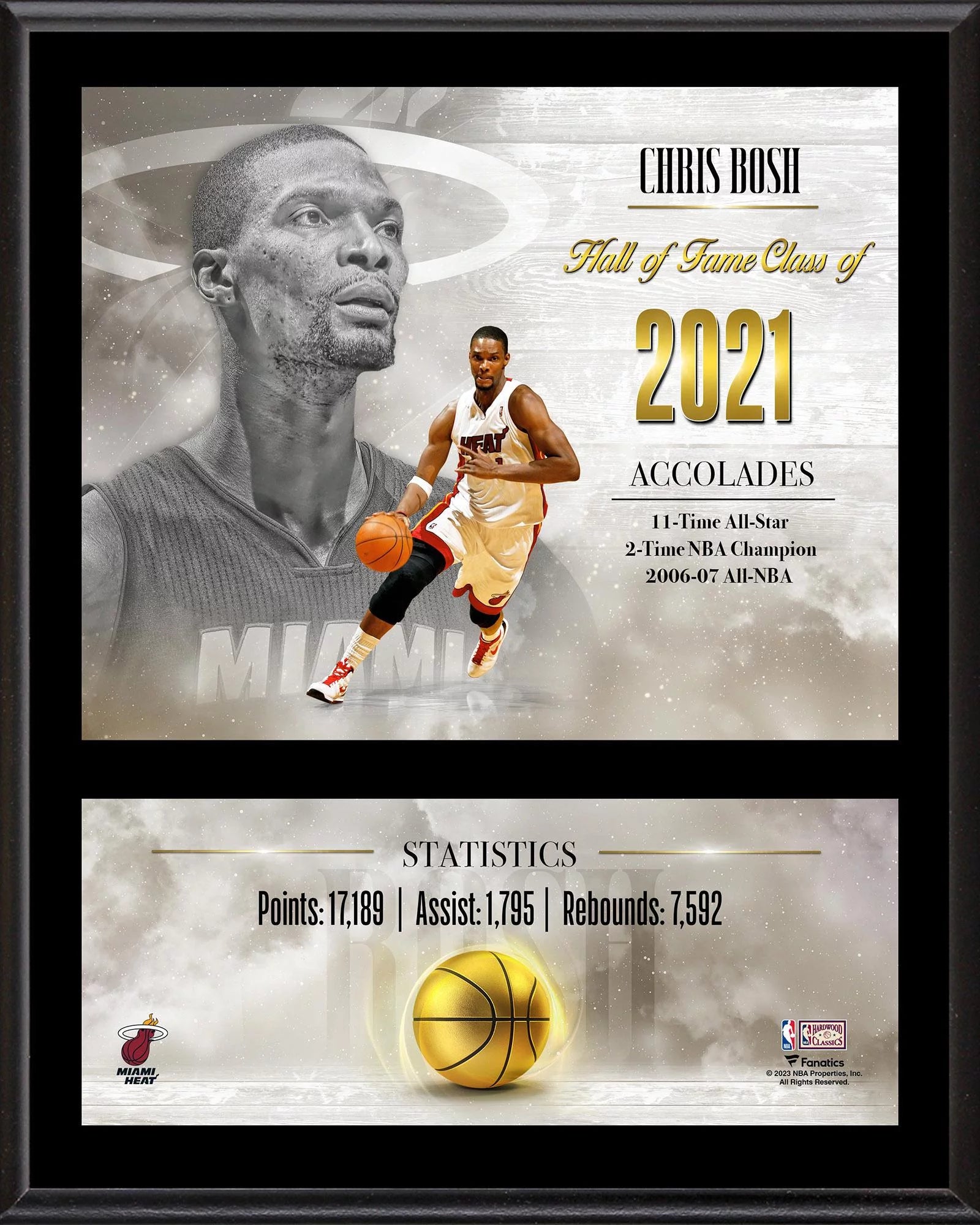 Chris Bosh Miami Heat 12 x 15 Hardwood Classic Sublimated Player Plaque