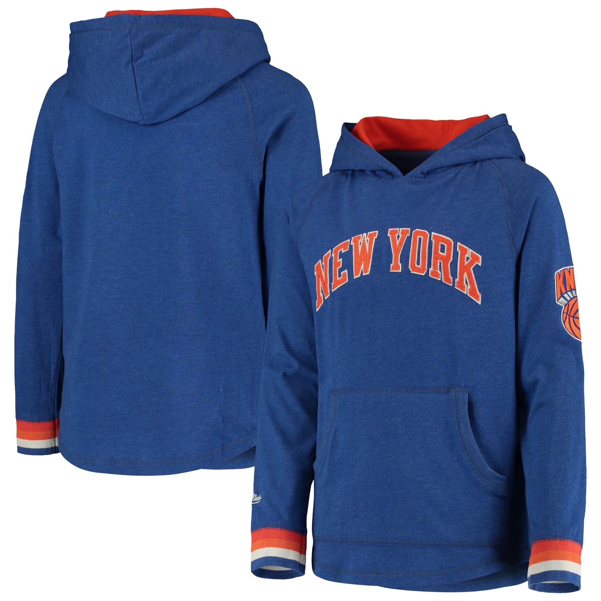 New York Knicks Mitchell & Ness Youth Hardwood Classics Raglan Pullover Hoodie - Blue