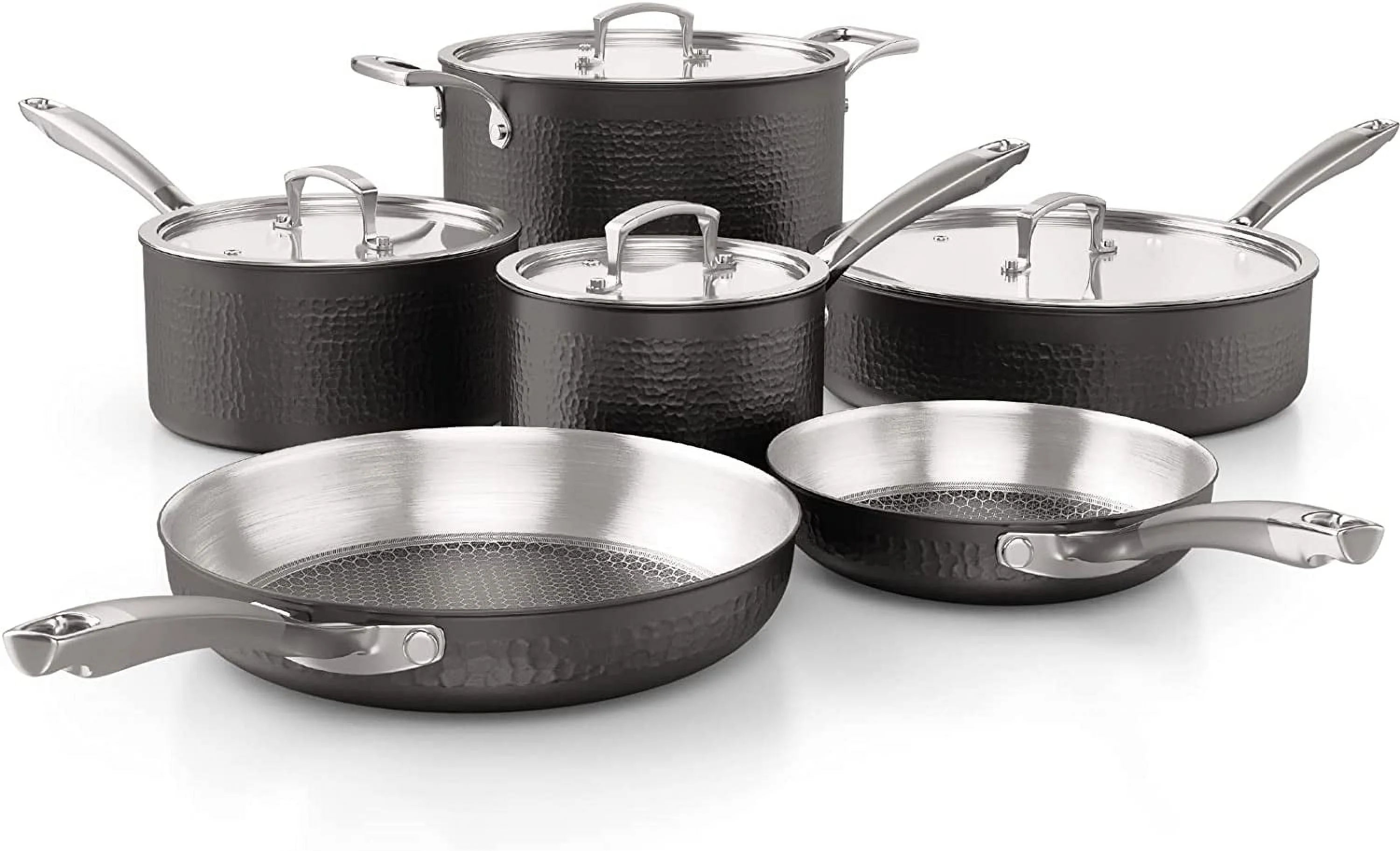 Homaz life Pots and Pans Set  Tri-Ply Stainless Steel Hammered Kitchen Cookware  Induction Compatible  Dishwasher and Oven Safe  Non-Toxic  Professional Grade Cooking Sets  7-Piece  Rose