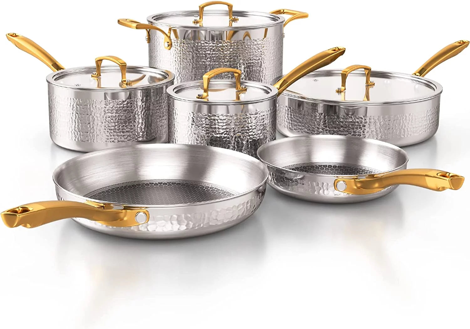 Homaz life Pots and Pans Set  Tri-Ply Stainless Steel Hammered Kitchen Cookware  Induction Compatible  Dishwasher and Oven Safe  Non-Toxic  Professional Grade Cooking Sets  7-Piece  Silve