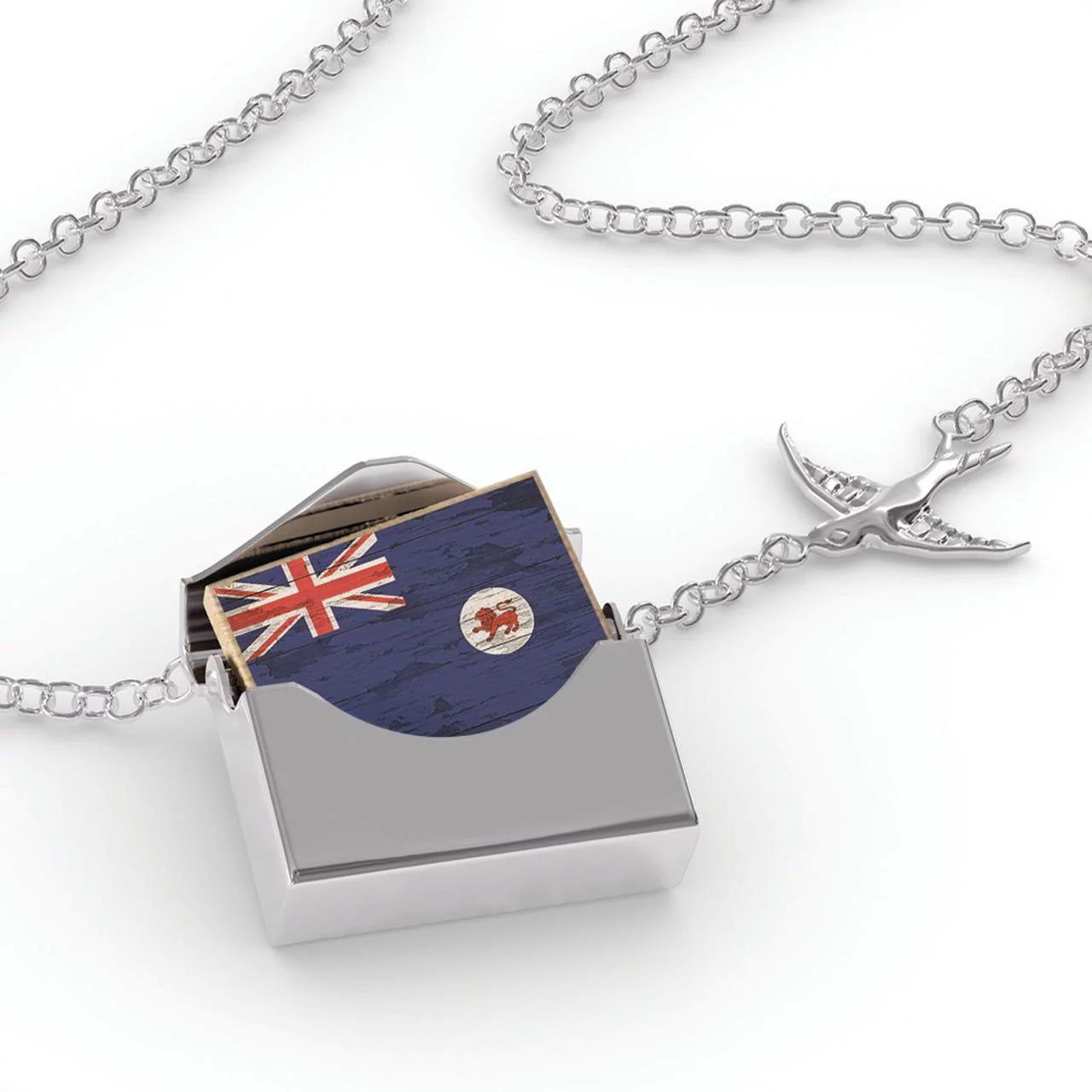 Locket Necklace Flag on Wood Tasmania region: Australia in a silver Envelope Neonblond