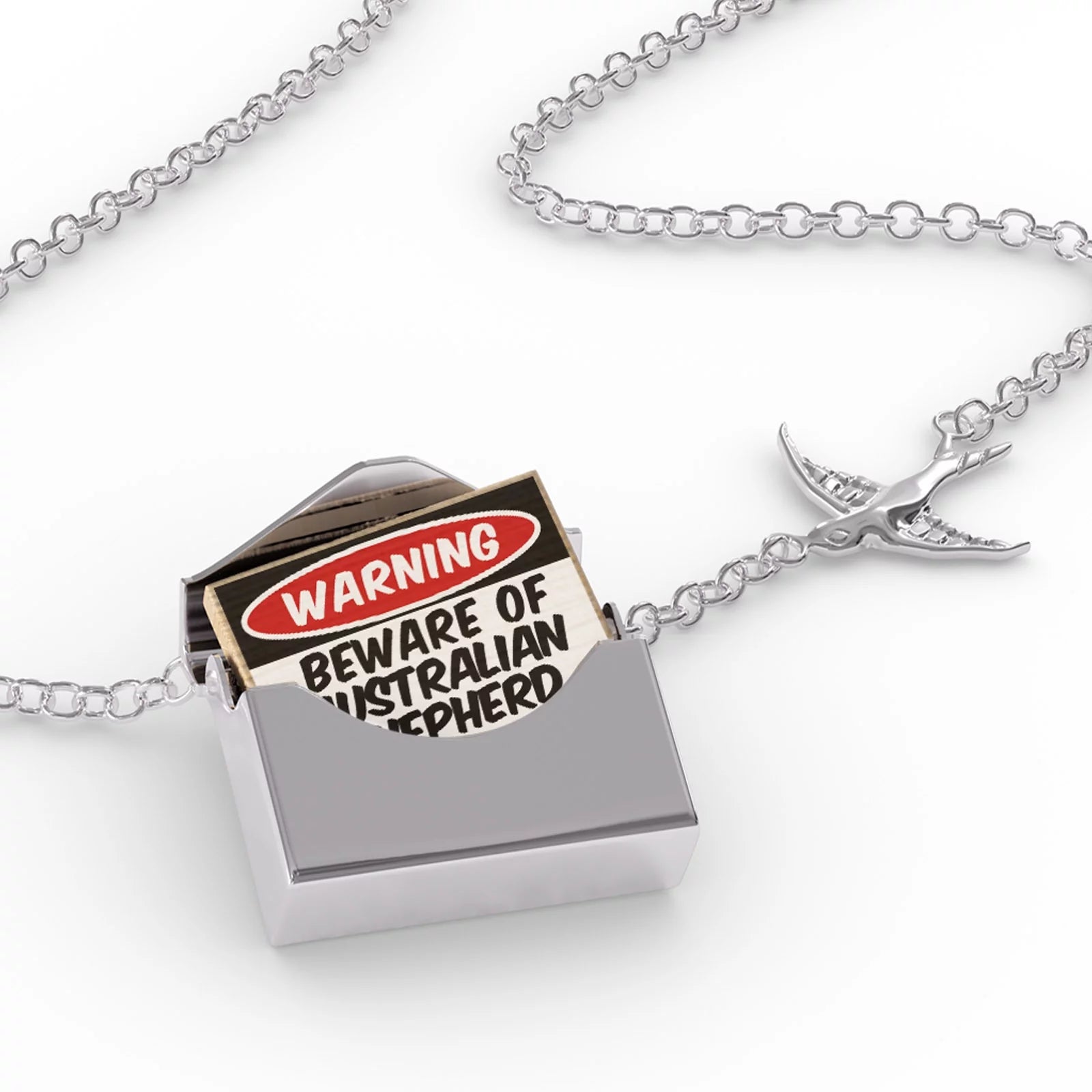 Locket Necklace Beware of the Australian Shepherd Dog from United States in a silver Envelope Neonblond