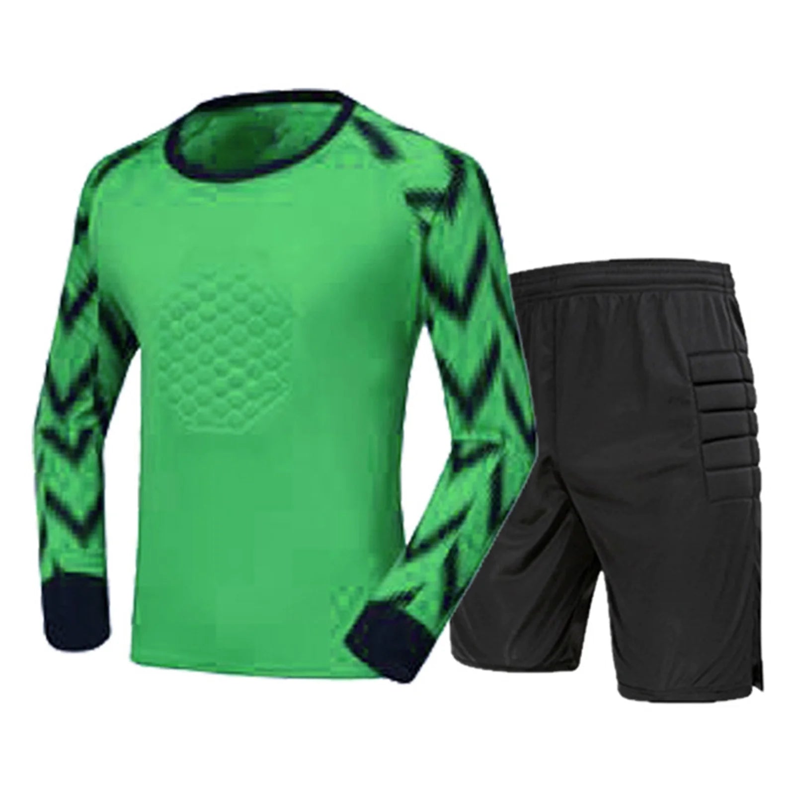 TiaoBug Kids Boys Football Basketball Game Training Sportwear Long Sleeve Goalie T-shirt And Shorts Uniform Set Green 14-16