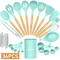 SANMADROLA Silicone Cooking Utensils Set, 446¡ãF Heat Resistant Kitchen Utensils, Turner Tongs, Spatula,Spoon, Brush, Whisk, Cooking Utensils for Nonstick Cookware, 34PCS Kitchen Gadgets (Light Green)