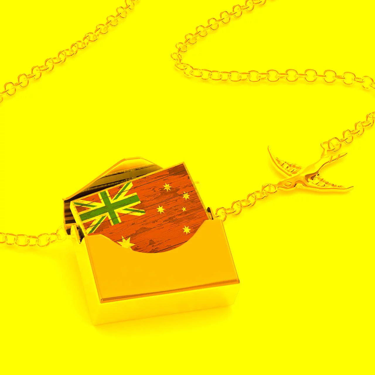 Locket Necklace Flag on Wood Australia in a silver Envelope Neonblond