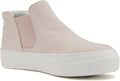 Soda Flat Women Chelsea Shoes Slip On Canvas Casual High Top Hidden Platform Sneakers White Sole Flatform Cushion Foam WOODS-S Pink Suede 7.5