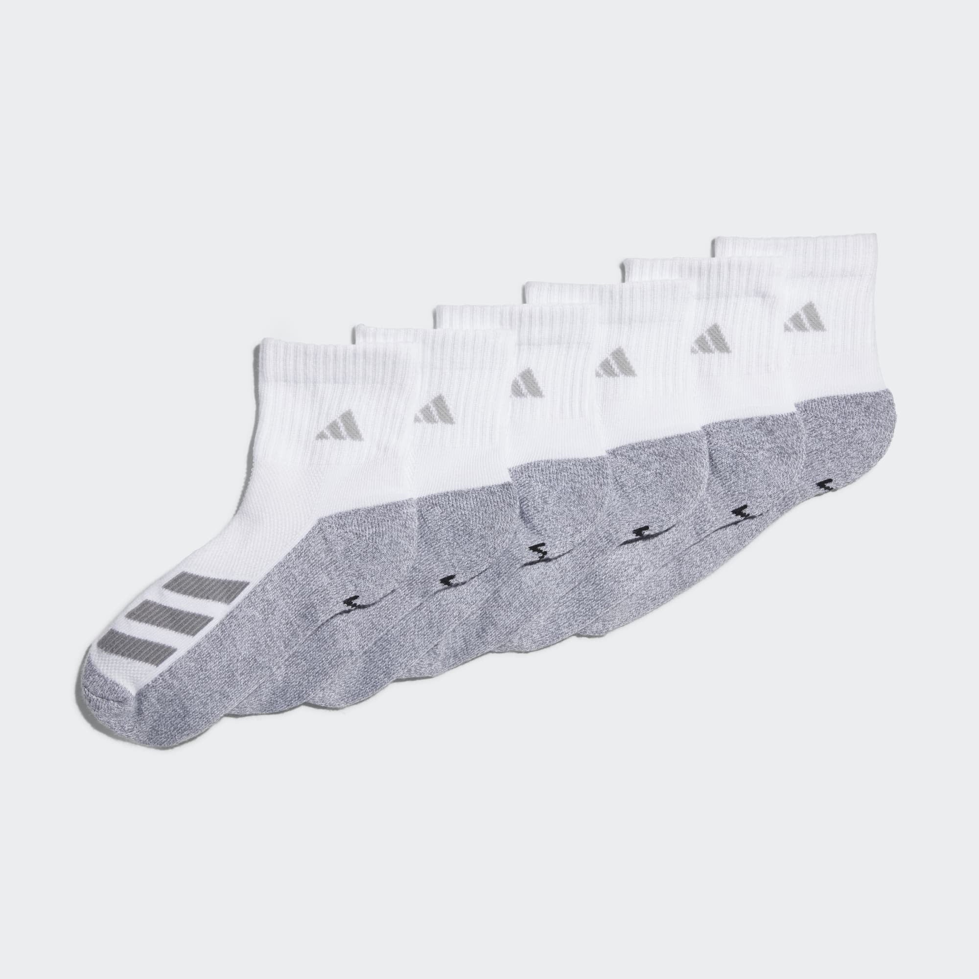 adidas Youth Kids-Boy's/Girl's Cushioned Quarter Socks (6-Pair), White/ White - Grey Marl/ Grey/ Light Onix/ Clear Grey/ B, Medium