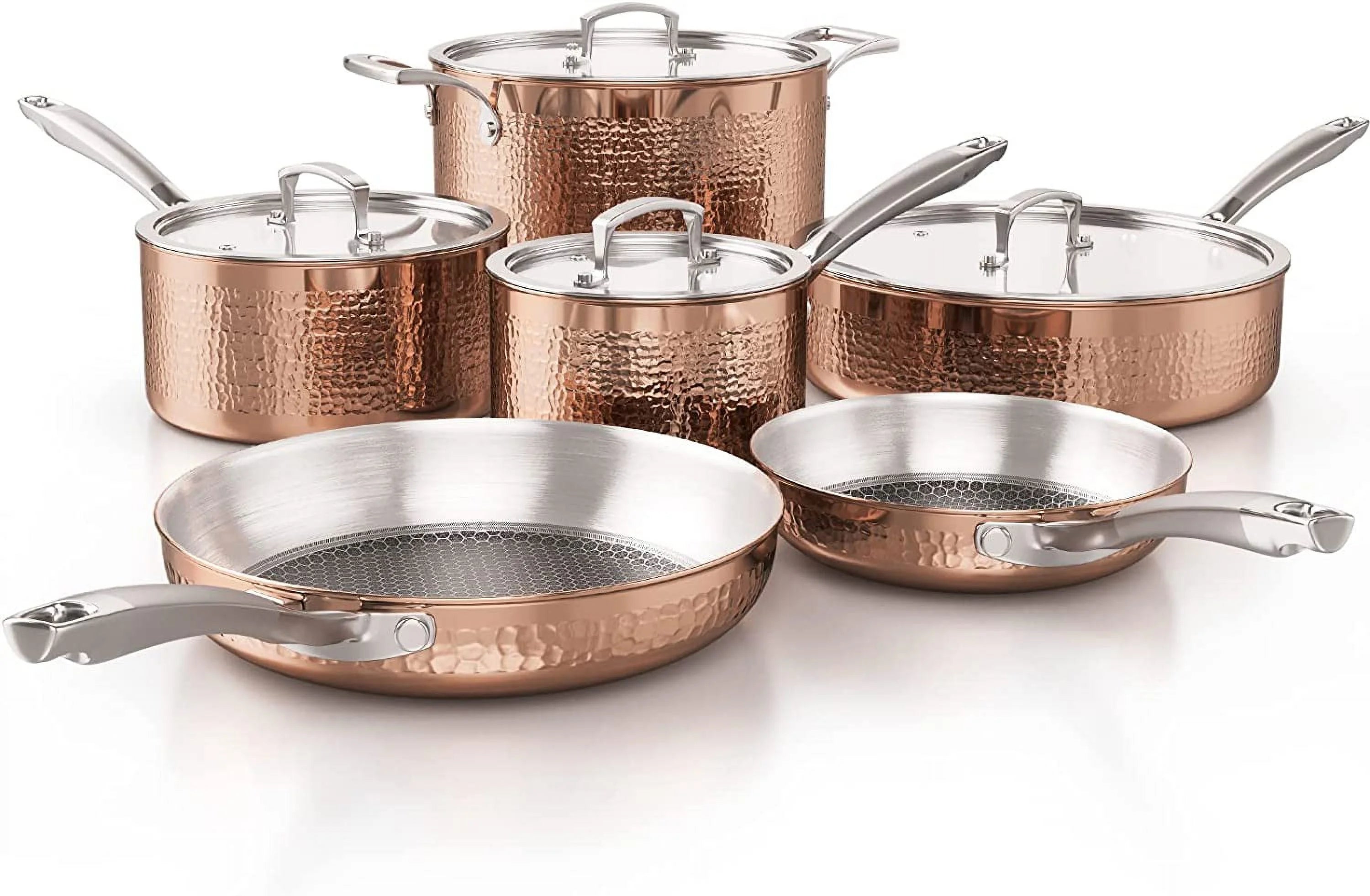 Homaz life Pots and Pans Set  Tri-Ply Stainless Steel Hammered Kitchen Cookware  Induction Compatible  Dishwasher and Oven Safe  Non-Toxic  Professional Grade Cooking Sets  10-Piece  Silv