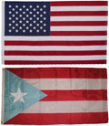 AES 3x5 USA American & Puerto Rico Flag & 2 Aluminum Pole Kit Sets 3'x5'